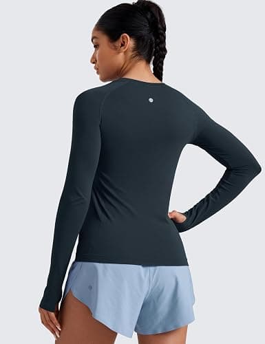 CRZ YOGA Seamless Long Sleeve Shirts for Women Hip - Workout Athletic Running Gym Yoga Tops Breathable Crew Neck T-Shirt thumbnail 2