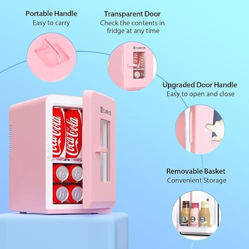 Cumeod 15 Liter/ 21 Dosen Mini Kühlschrank, 2 in 1 Kleiner Kühlschrank mit Kühl- und Heizfunktion, 12V DC/220V AC für Autos, Büros und Schlafsäle, Getränke, Kosmetik, Schwarz, Max- & Eco-Modus, Rosa thumbnail 7
