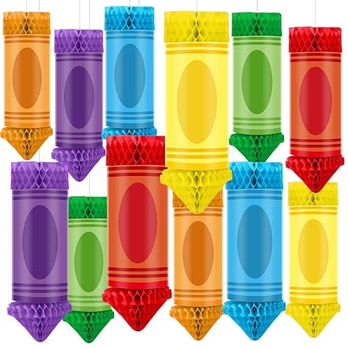 Retisee 12 Pcs Crayon Classroom Decorations Back to School Hanging Paper Lanterns Preschool Honeycombs Ceiling Backdrop for First Day of School Kindergarten Welcome Party Supplies(Classical Color) - Image 1
