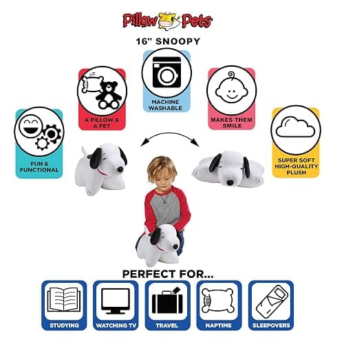 Pillow Pets Peanuts Snoopy, 16" Stuffed Animal Plush Toy | Super Soft Companion, Unfastens into a Comforting Cuddle Cushion thumbnail 4