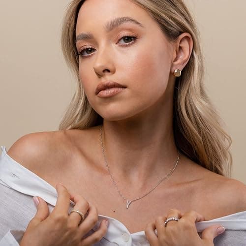 PAVOI 14K White Gold Plated Cubic Zirconia Initial Necklace | Letter Dainty Necklaces for Women thumbnail 4