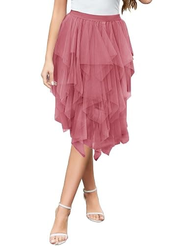 Wikoan Gonna in Ulle da Donna Elegante Abito Asimmetrico a Tre Strati in Tulle Trasparente con Fodera,Gonna a Rete da Principessa S-XXL - Image 1