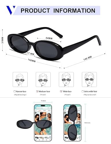 VANLINKER Polarized Retro Oval Sunglasses for Women and Men Small 90s Style VL9580 thumbnail 3