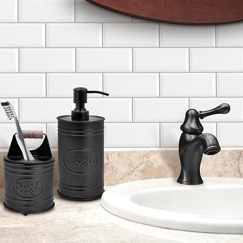 Autumn Alley Rustic Bathroom Accessories Set - Farmhouse Soap Dispenser and Toothbrush Holder Set - Western Bathroom Accessories, Farmhouse Decor for Bathroom Countertop, Galvanized Black thumbnail 8