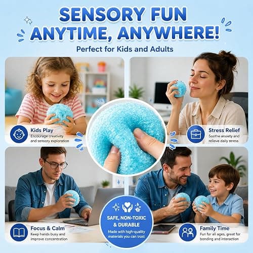 Crunchy Squishy ASMR Stress Ball, Ice Skin Squishy Toys, Hand Strengthening Devices with Different Resistance Levels for Finger Forearm Wrist Exercise Stress Relief (Blue) thumbnail 6