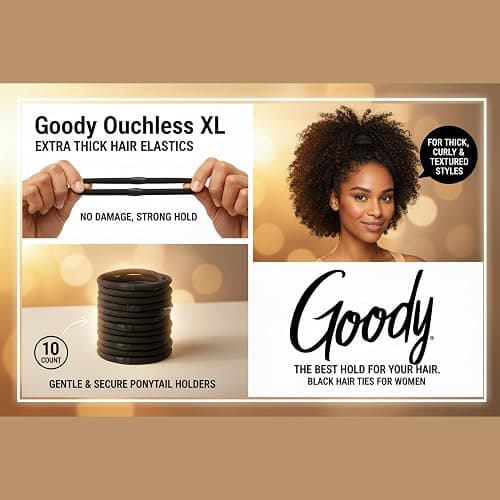 GOODY Ouchless Xtra Long Extra Thick Elastics, 10Ct, Black thumbnail 6