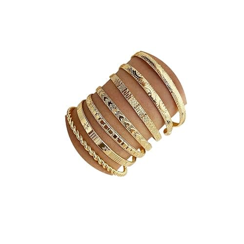 IFKM Gold Bangles Bracelets for Women Girls 14k Gold Plated Multi Layer Stackable Cuff Bracelet Set - Image 1