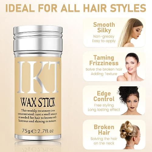 VOLLUCK Hair Wax Stick for Wigs, Edge Control Slick Stick Hair Pomade 2.7Oz Stick Non-greasy Styling Wax, Temporary Hair Styling Product for Edge Frizz Hair Pocket Size thumbnail 2