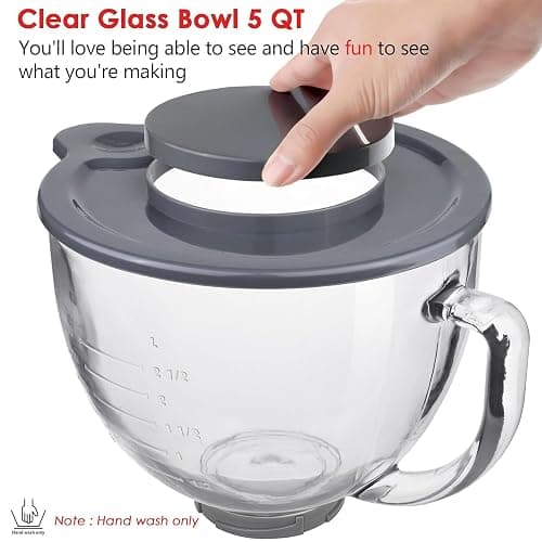 Glass Mixing Bowl Accessory 5 Quart - Compatible with KitchenAid 4.5 and 5 Quart Tilt-Head Stand Mixers (With Lid & Lock Ring) thumbnail 2