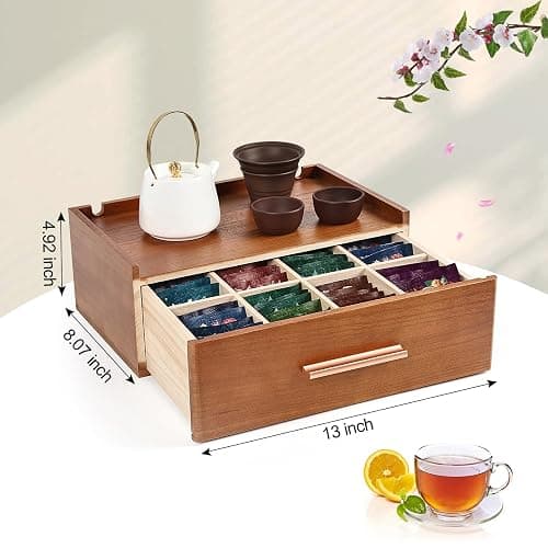 Craflakow Tea Station Organizer for Countertop, Wooden Tea Bag Holder With 8 Compartments, Tea Storage Chest Container for Countertop, Organizador De Te thumbnail 3