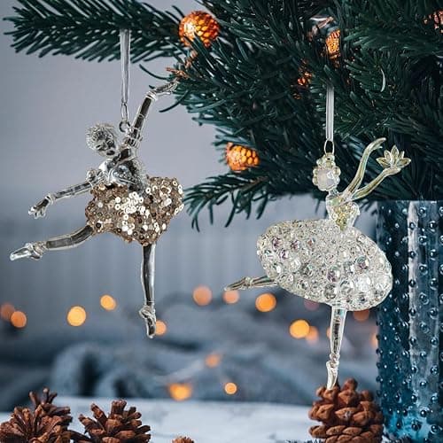 JOYWU Ballerina Christmas Tree Ornaments Set of 2 - Acrylic Ballet Girl Figurines with Different Poses, Shatterproof Hanging Decor for Xmas Holiday, Unique Gift for Dance Lovers thumbnail 3