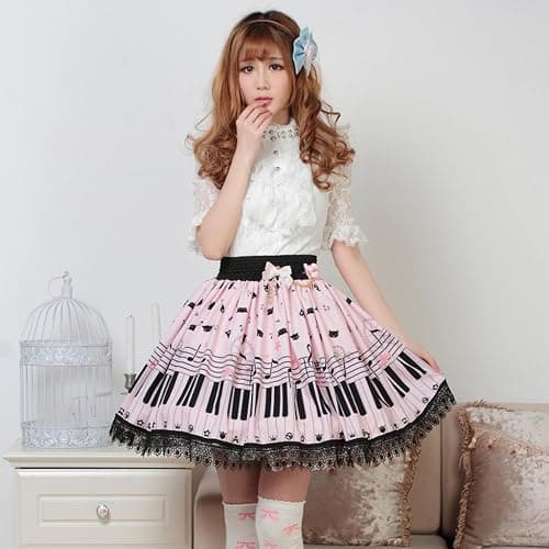 Hugme Pink Polyester Lace Piano Keybord Printed Lolita Skirt thumbnail 2