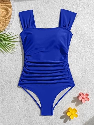 B2prity Womens One Piece Swimsuit Retro Square Neck Tummy Control Bathing Suits Ruched Modest Full Coverage Swimwear thumbnail 5