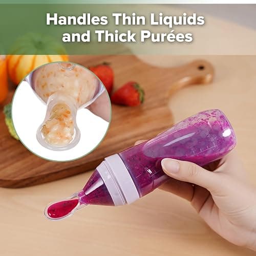 Haakaa Silicone Baby Food Dispensing Spoon Feeder 4oz - Infant Squeeze Cereal Feeder, Baby Fresh Food Feeder, Feed Bottle for Puree, Solid Baby Food, BPA Free, 4m+ Babies – Lavender thumbnail 8