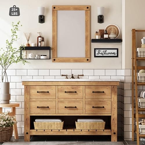 QEEIG ‎Bathroom Shelves Over Toilet - Paper Storage Wall Mounted Farmhouse Decor Decorations Aesthetic Décor Sign Small Floating Shelf 2+1 Set 16 inch, Black (020B) - C. Black thumbnail 4