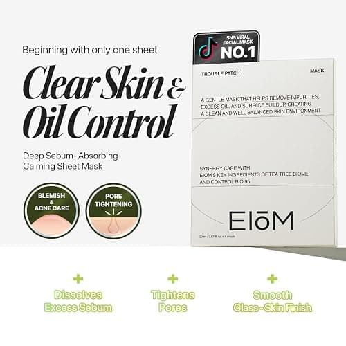 EIOM Trouble Patch Mask – Full Face Hydrocolloid Mask for Acne-Prone Skin | Hydrocolloid Face Mask Whole Face, Face Masks for Acne, Pimple Patch Face Mask, Absorbs Oil & Buildup (20ml x 4) thumbnail 3