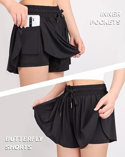 JOCMIC Girls Flowy Shorts, 2 in 1 Preppy Butterfly Shorts with Spandex Liner for Cheer Athletic Gym Teens Casual Clothes thumbnail 4