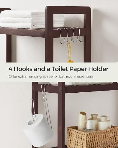 SONGMICS Over The Toilet Storage, 3-Tier Over Toilet Bathroom Organizer with Adjustable Shelf, 10.2 x 24.8 x 66.9 Inches, Space-Saving, Brown UBTS01BR thumbnail 8