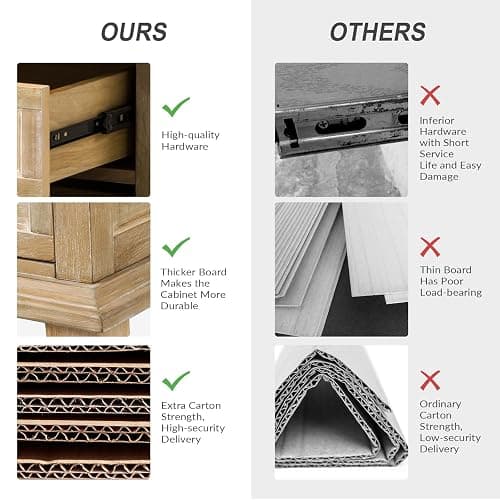 HULALA HOME Farmhouse 3 Drawer End Table with Tray, Drawer Organizer with Solid Wood Legs, End Table with Charging Station（Natural） thumbnail 7