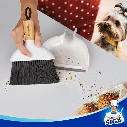 MR.SIGA Mini Dustpan and Brush Set, Bamboo Handle, White, 1 Set | Portable cleaning brush and dustpan combo, handheld brush and dustpan combo with hanging loop thumbnail 4