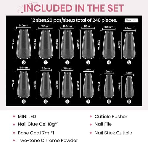 SUPWEE Solid Gel Nail Glue Set: 3d Gel Nail Art for Press On Nails with 240PCS Medium Coffin Gels Nail Tips Mini UV Lamp Nail Extension Home DIY Manicure for Women Girls thumbnail 6