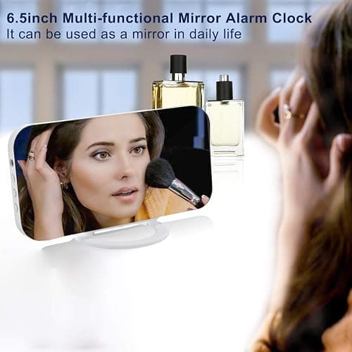 SZELAM Digital Clock Large Display, LED Electric Alarm Clocks Mirror Surface for Makeup with Diming Mode, 3 Levels Brightness, Dual USB Ports Modern Decoration for Home Bedroom Decor-White (001) thumbnail 3