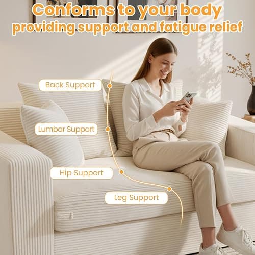 Winzoo Boneless Loveseat Sleeper Sofa Bed, 3-in-1 Convertible Sofa Bed and Futon Couch with 4 Pillows, 55" Beige Boneless Couch for Living Room, Guest Room, Small Space, No Assembly Required, Corduroy thumbnail 7