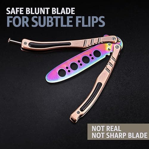Butterfly Knife - Balisong Trainer - Multicolor Practice Butterfly Trainer with Sure Spring Latch - Balisong Knives NOT Real NOT Sharp Blade - Full Stainless Steel Fake Dull Trick CSGO Fidget Toy K01A thumbnail 5