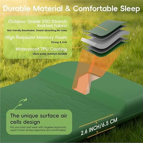 HiiPeak Memory Sleeping Pad, Compact Ultra-Thick Foam Sleeping Mats with Pillow for Camping, Easy Inflate&Deflate,9.5 R-Value Insulated Camping Mattress Pad for Car Travel Tent thumbnail 4