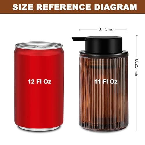 KASUNTING Foaming Soap Dispenser, Amber Glass Foam Hand Soap Dispenser for Bathroom, 11 Fl Oz Ribbed Refillable Foaming Pump Bottle with Black Pump, Modern Dish Soap Foam Dispenser thumbnail 2