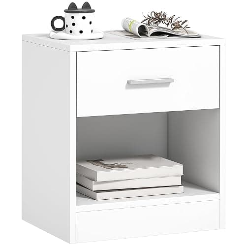 HOMCOM Modern Side Table, Accent Table with Drawer and Storage Shelf, End Table for Living Room, White Wood Grain - Image 1