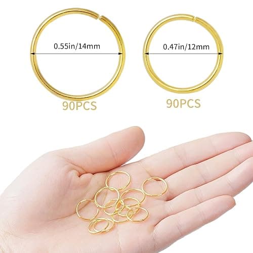 Nydotd 180 Pieces Hair Rings, Loop Clips, and Hoops - Fashion Hip-Hop DIY Hair Accessories for Braids and Dreadlocks (12mm+14mm, Gold) thumbnail 2