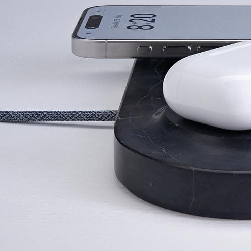 Einova Dual Classic Stone – Dual Wireless Charging Pad in Genuine Marble, Designed in Italy, Integrated 6 ft USB-C Cable, Smartphones, Wireless Earbuds, Smartwatches – Black Marquina Marble thumbnail 3