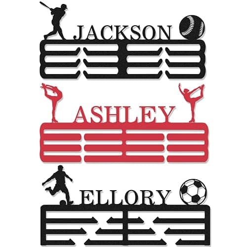 Personalized Medal Hanger Display with Name & Patterns, Custom Metal Medal Holder Display Rack Frame for Awards Ribbons, 3 Rungs Tiered Award Rack for Sports, Running, Soccer, More - Image 1