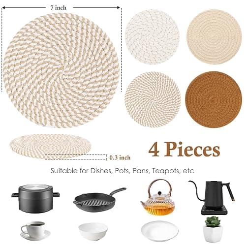 Billbotk 7" Trivets for Hot Dishes, Hot pots and Pans, 4 Heat Resistant Hot Pads, Pot Holders for Kitchen, Home Essentials for New Home and Farmhouse Decor, Fall Decorations for Home(Brown) thumbnail 3