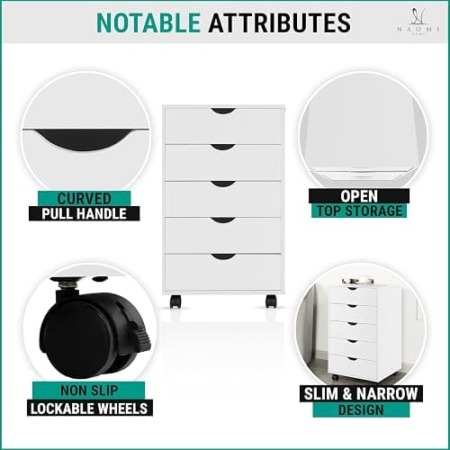 Naomi Home Office File Cabinets Wooden File Cabinets for Home Office Lateral Cabinet Wood Cabinet Mobile Mobile Storage Filing Storage Drawer White 5 Drawer thumbnail 3