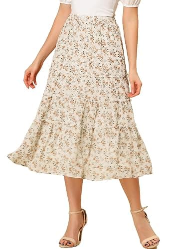 Allegra K Women's Floral Skirt Chiffon A-line Long Tiered Ruffle Boho Summer Midi Skirts - Image 1