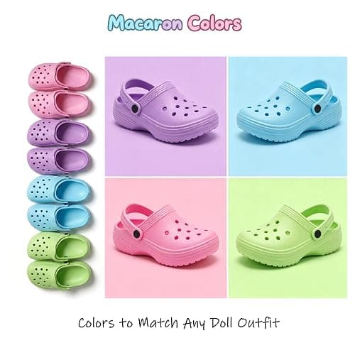 HXIELEC 4 Pairs 18 Inch Doll Shoes, EVA Clogs, Slip-On Dress Up Set | 4 Colors Endless Styling Doll Outfit Essential Cute Colors Easy Slip-On Design Gift-Ready Dress Up Set thumbnail 3