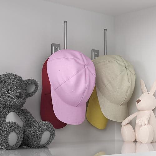 2 Pack Hat Racks for Baseball Caps, Stainless Steel Hat Organizer for Baseball Cap, Hat Holder Storage Organizer, Hat Hanger Strong Adhesive/Wall Drilled for Door, Bedroom, Closet(Light Grey 6 in) thumbnail 4