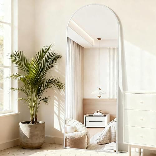 NEUWEABY Full Length Mirror 58"x18" Arch Floor Mirror with Stand Arched Mirror Full Body Mirror White Standing Hanging or Leaning Against Wall for Bedroom Entry, Bedroom, Living Room thumbnail 2