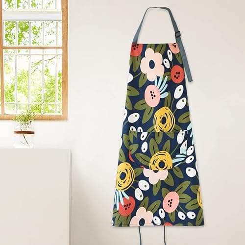 ARBINSON 2 Pack Floral Apron for Women with Pockets, Adjustable Cotton Chef Aprons for Kitchen, Cooking, BBQ & Grill thumbnail 7