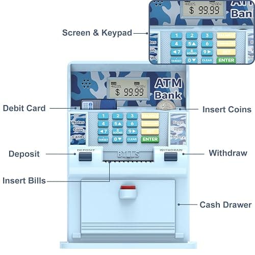 ATM Piggy Bank for Kids, Kids Bank for Real Money with Debit Card, Coin Recognition, Target Setting, Bill Feeder, Balance Calculator, Savings Machine Box, Gifts for Teen Boys Girls thumbnail 7