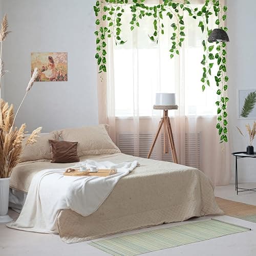 CQURE 14 Pack 98Ft Artificial Ivy Garland, Fake Vines UV Resistant Greenery Leaves Fake Plants Hanging Aesthetic Vines for Home Bedroom Party Garden Wall Room Decor thumbnail 9