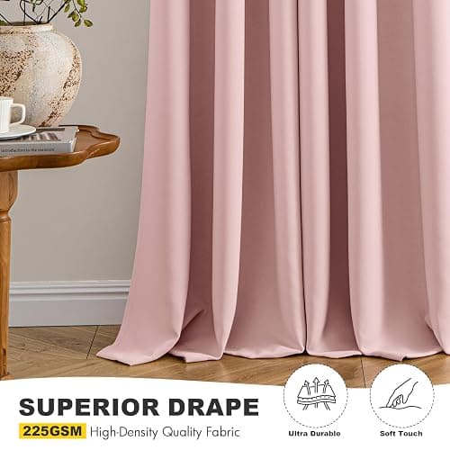 MIULEE Baby Pink Blackout Curtains for Girls Bedroom Living Room 63 Inches Long 2 Panels, Nursery Thermal Insulated Room Darkening Drapes Solid Grommet Top Noise Reducing Window Curtains 40x63 Inch thumbnail 5