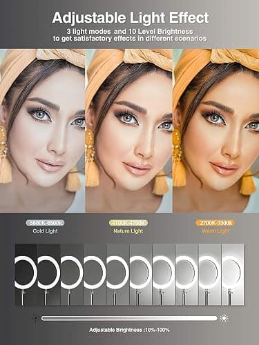 Elitehood 12’’ Ring Light with Tripod Stand (72’’ Tall) & iPad/Phone Holder, Dimmable Selfie Circle LED Lights Ringlight for Video Recording, Conference, Makeup, Laptop, Computer, Webcam, YouTube thumbnail 5