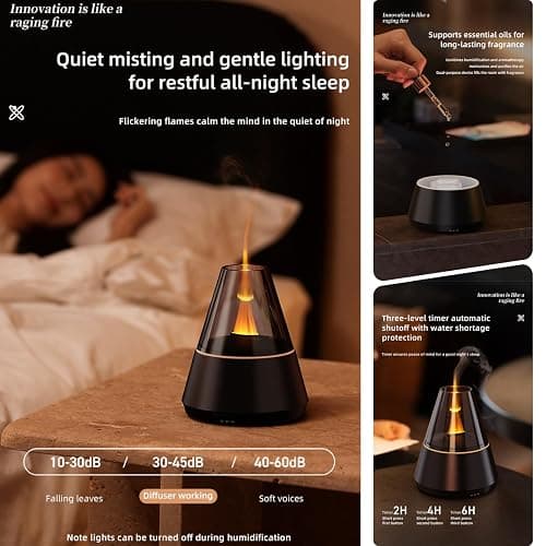 Ultrasonic Aroma Diffuser with Simulated Flame, 150ml, Timer and Auto-Off, LED Ambient Light (Black) thumbnail 4