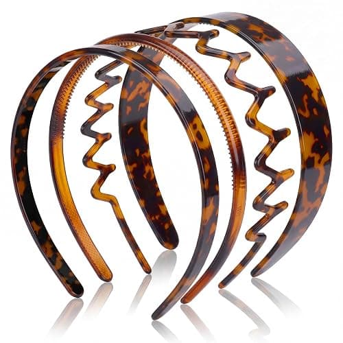 Wavyknot 4 Pcs Tortoise Shell Headband for Women Acetate Resin Styling Tortoise Hair Band in Thin Thick Wavy Wide 4 Design Fashion Women Girls Hair Accessories(French) - Image 1