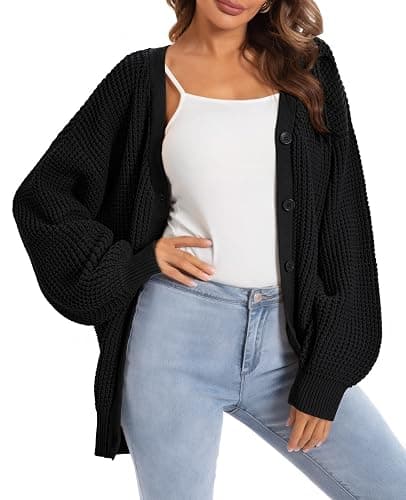 QUALFORT Cardigan Sweaters for Women 100% Cotton Button-Down Oversized Knit Outerwear Fall Tops for Women 2025 - Image 1