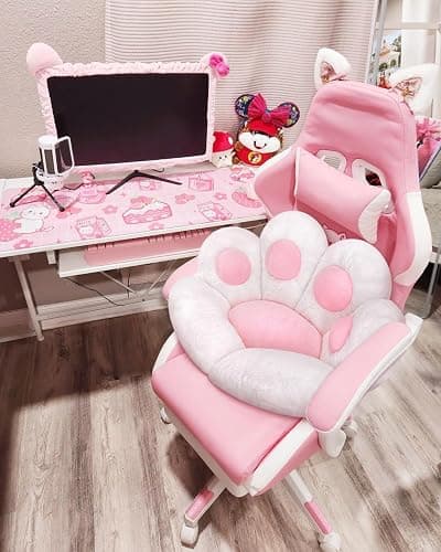 MOONBEEKI Cat Paw Cushion Chair Comfy Kawaii Plush Seat Cushions Shape Lazy Pillow for Gamer Chair 28"x 24" Cozy Floor Cute Seat Kawaii for Girl Worker Gift, Dining Room Bedroom Decorate （White） thumbnail 2