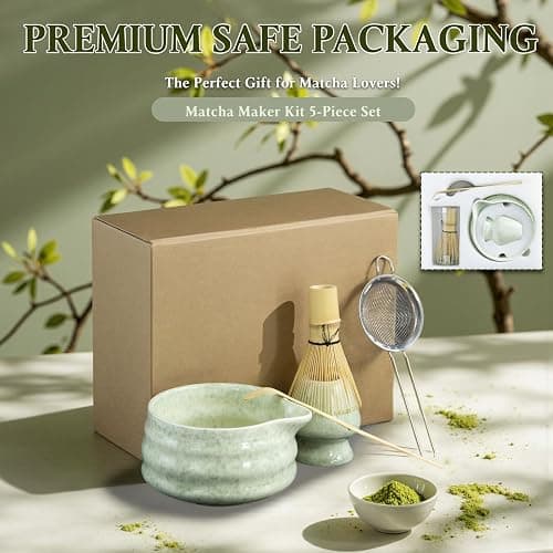 5 PCS Matcha Set Whisk and Bowl Kit, Matcha Tea Set Include Ceramic Bowl, Bamboo Spoon, Sifter, Bamboo Whisk and Holder, Matcha Making Kit for Traditional Japanese Tea Ceremony, Matcha Tea Set Gift thumbnail 7